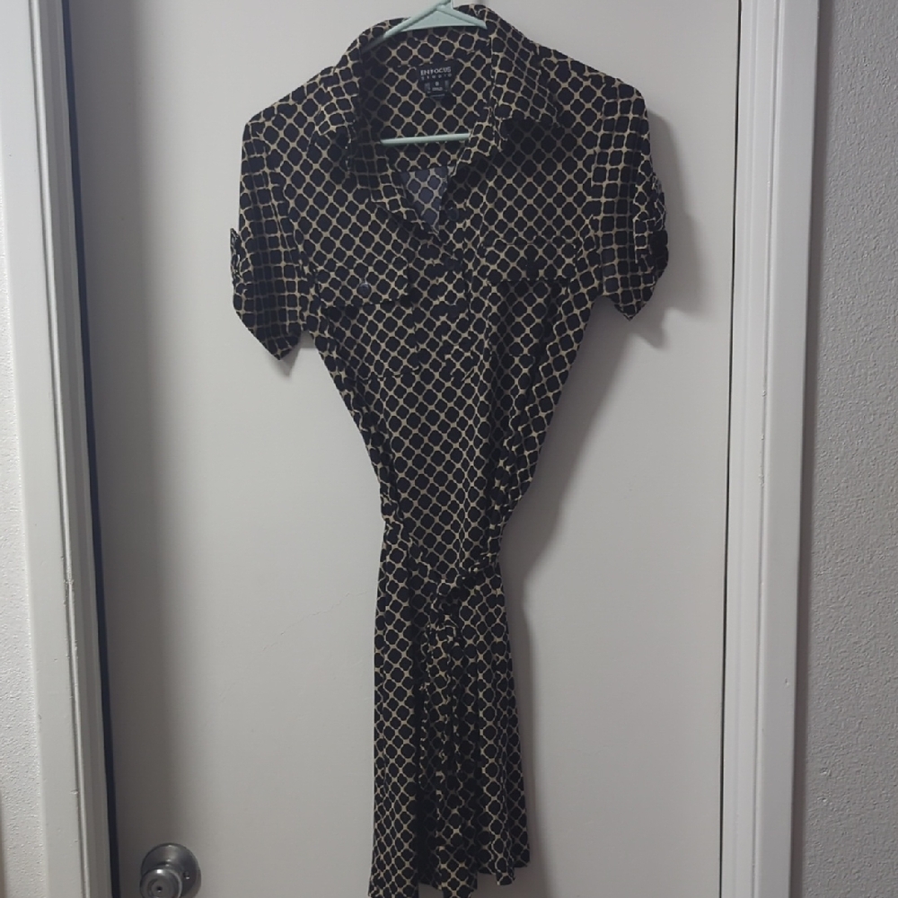 Enfocus Studio Black and Cream Patterned Shirt Dress